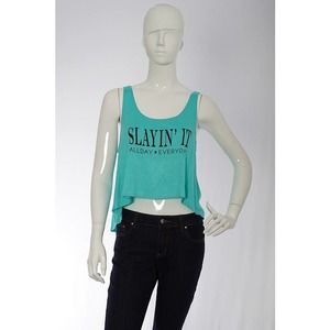 Womens Teal high-low Sleeveless Tank Top